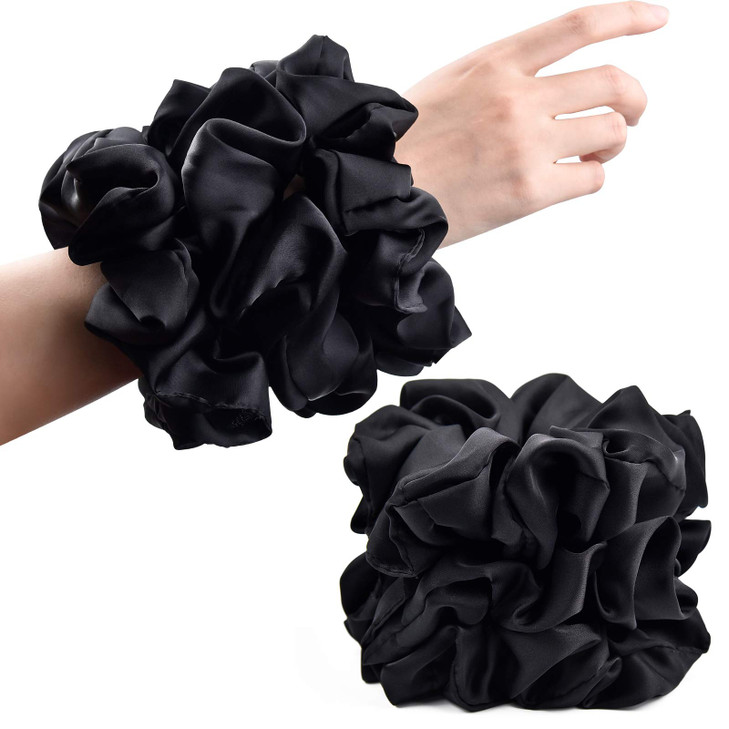 CEELGON Black Big Scrunchies for Women 63Inches Large Scrunchie Satin Oversized Silk Thick Elastic Hair Ties Jumbo Hair