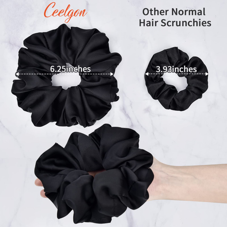CEELGON Black Big Scrunchies for Women 63Inches Large Scrunchie Satin Oversized Silk Thick Elastic Hair Ties Jumbo Hair