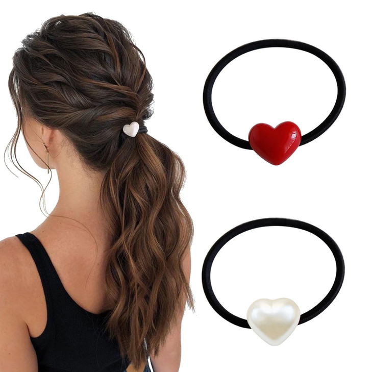 AIUPUOC Valentine Cute Heart Hair Ties Valentines Heart Scrunchies for Women Girls Hair Accessories Elastic Hair Tie Yog