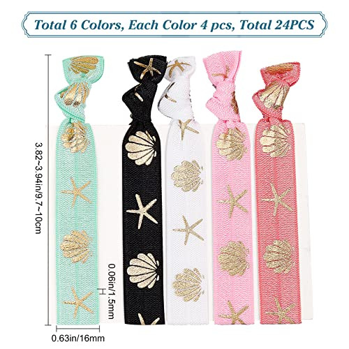 GORGECRAFT 24PCS Printed Glitter Hair Ties Knotted Elastics Ponytail Holders Ocean Theme No Crease Elastic Ribbon Band R