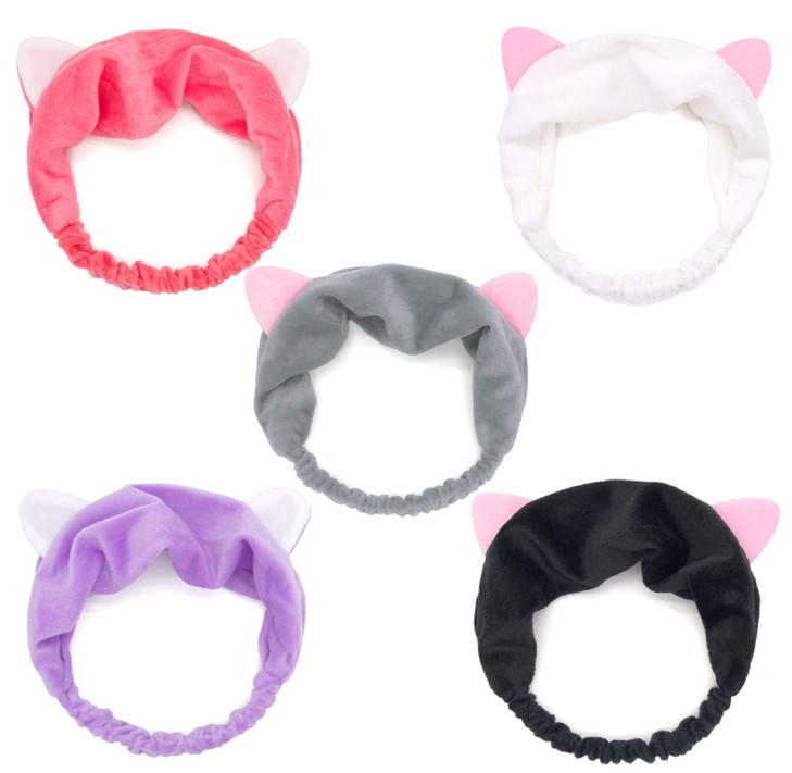 Onwon Cat Ear Headbands Fluffy Makeup Hairbands for Face Washing Shower Spa Sports