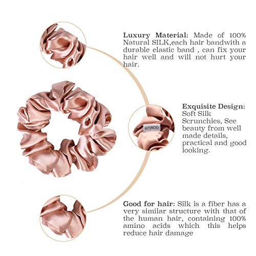 MTSNOO 100 Pure 22 Momme Mulberry Silk Scrunchies with Elastic Band 1 Pack Light Pink for Hair Sleep for Women and Girls