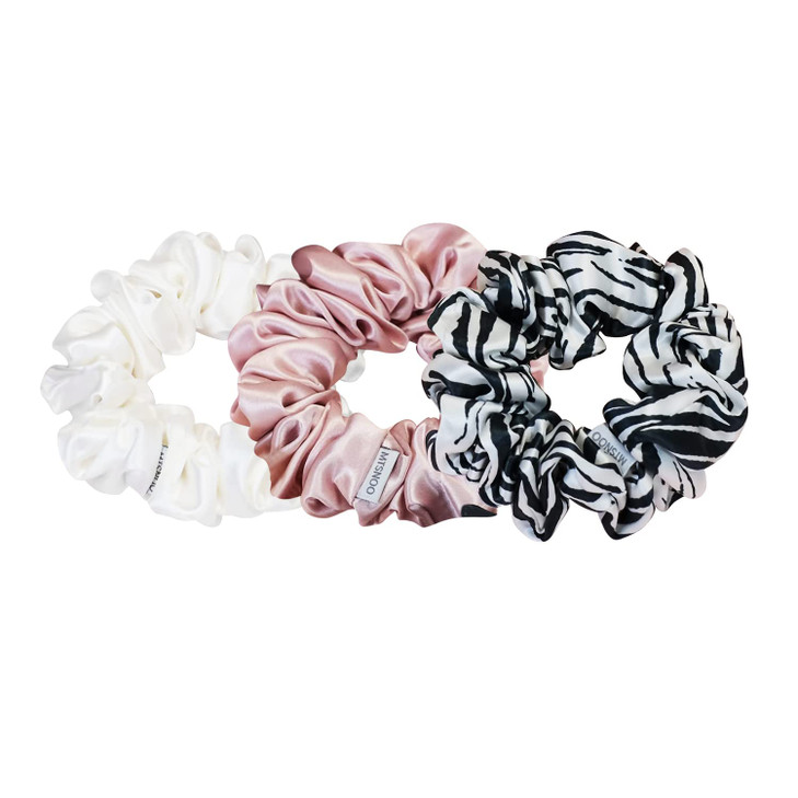 MTSNOO Silk Scrunchies for Sleep 100 Pure 22 Momme Mulberry Silk Scrunchies for Curly Hair with Elastic Band 3 Pack Pink