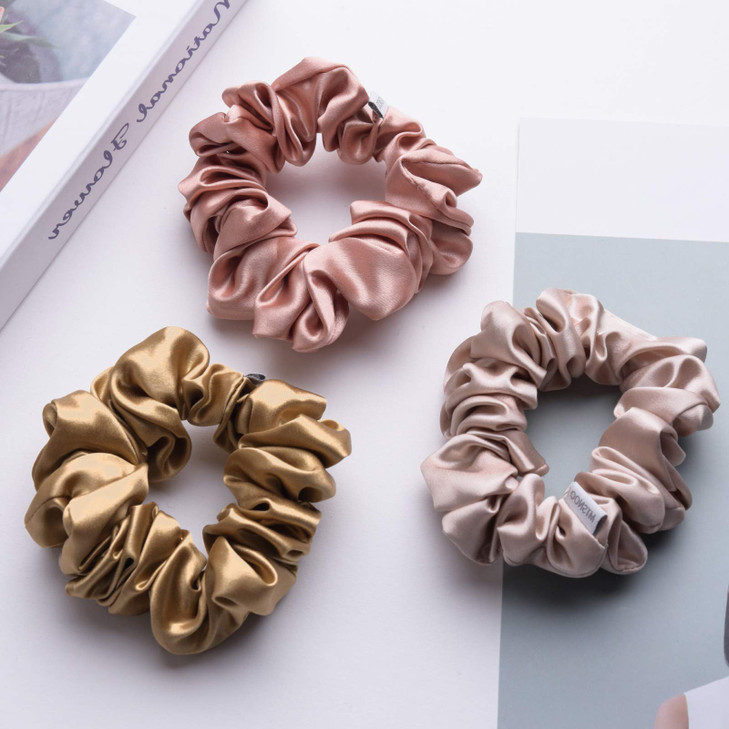 MTSNOO Silk Scrunchies 3 Pack 100 Pure 22 Momme Mulberry Silk Scrunchies for Curly Hair with Elastic Band Hair Ties Rope
