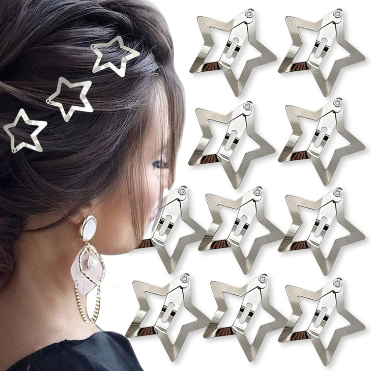 Sliver Star Hair Accessories for Girls Women Kawaii Small Snap Hollow Out Metal Hairpins Pentagram Barrettes Cute Hair P