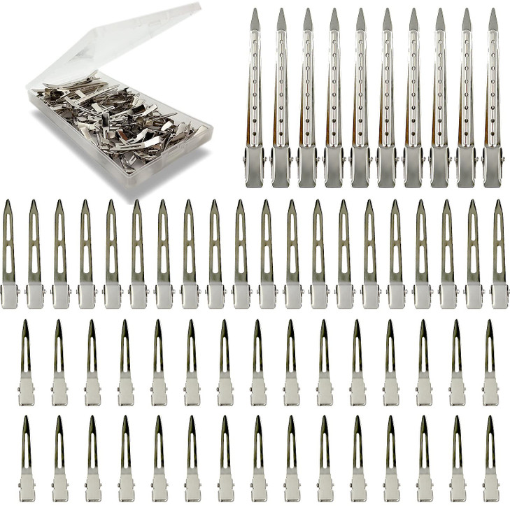 60Pcs Metal Styling Duck Billed Hair Clips Silver Alligator Roller Clips for Womens Long Hair Styling Sectioning and Pin