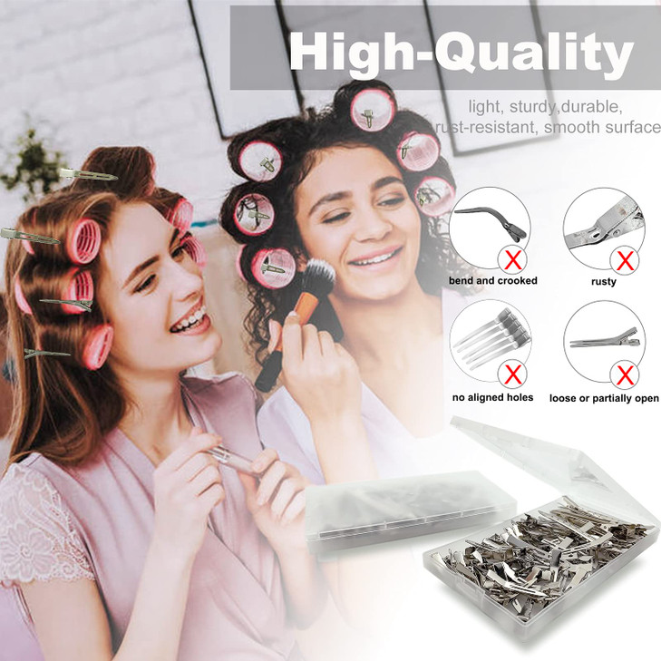 60Pcs Metal Styling Duck Billed Hair Clips Silver Alligator Roller Clips for Womens Long Hair Styling Sectioning and Pin