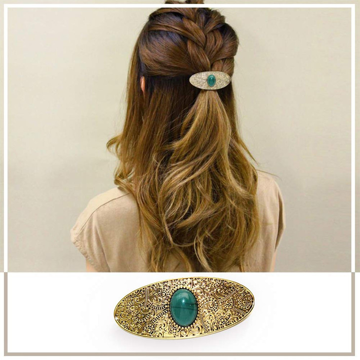 4 Packs Vintage Gem Decorative Hair Barrettes for Women Girls Classic Carved Pattern Retro Metal French Hair Clips Hairp