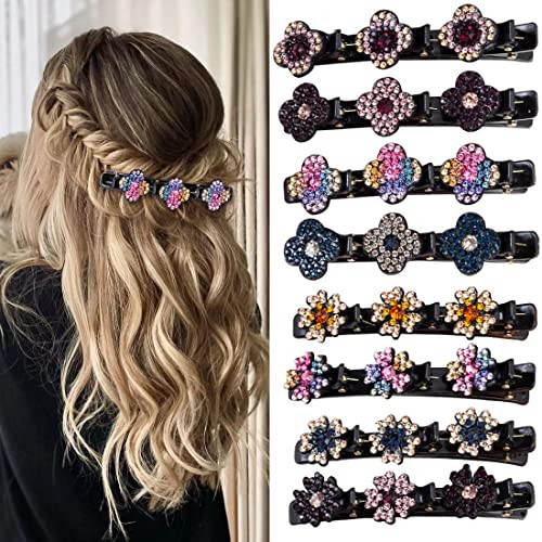 Sparkling Crystal Stone Braided Hair Clover Clips for Thick Thin Hair GirlsWomen Hair Accessories for Styling Sectioning