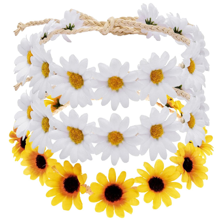 Bnikion 3 Pcs Sunflower Headband Hippie Headbands Crown Headpiece Flower Daisy Headbands for Women Girl 70s Hippie Boho