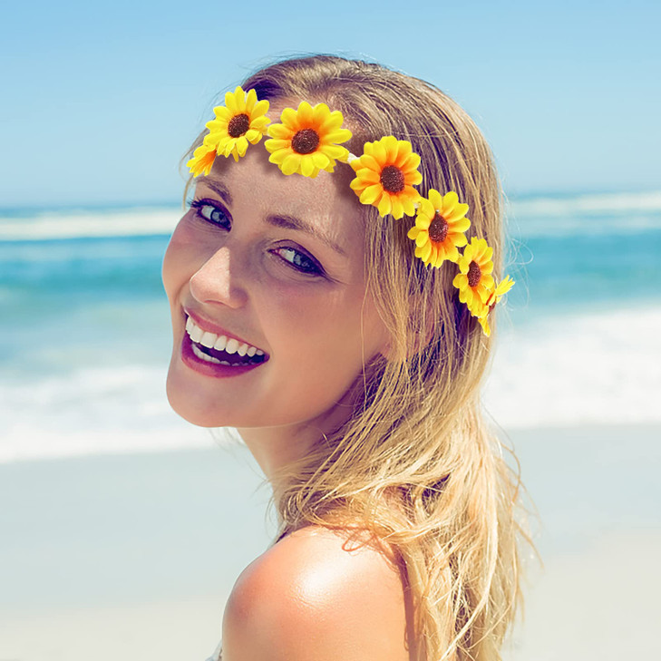 Bnikion 3 Pcs Sunflower Headband Hippie Headbands Crown Headpiece Flower Daisy Headbands for Women Girl 70s Hippie Boho