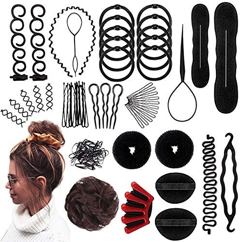 EjszaKod 73 pcs Hair Braiding Tool with Brown Hair Wig Bun Hair Styling Tools Accessories Hair Magic Bun Maker Hair Bun