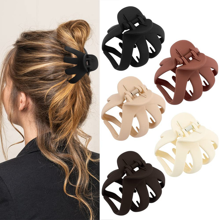 Atoden Hair Clips 5Pcs Octopus Matte Hair Claws for Women Large 315 Hair Clips for Thick Hair Nonslip Jaw Clips Hair Acc