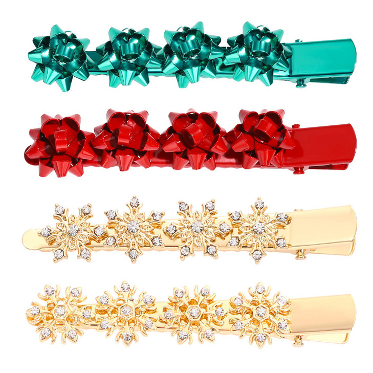 Christmas Hair Clip Hairpin Rhinestone Winter Snowflake Bow Shape Alligator Hair Clip Xmas Holiday Party Hair Barrette H