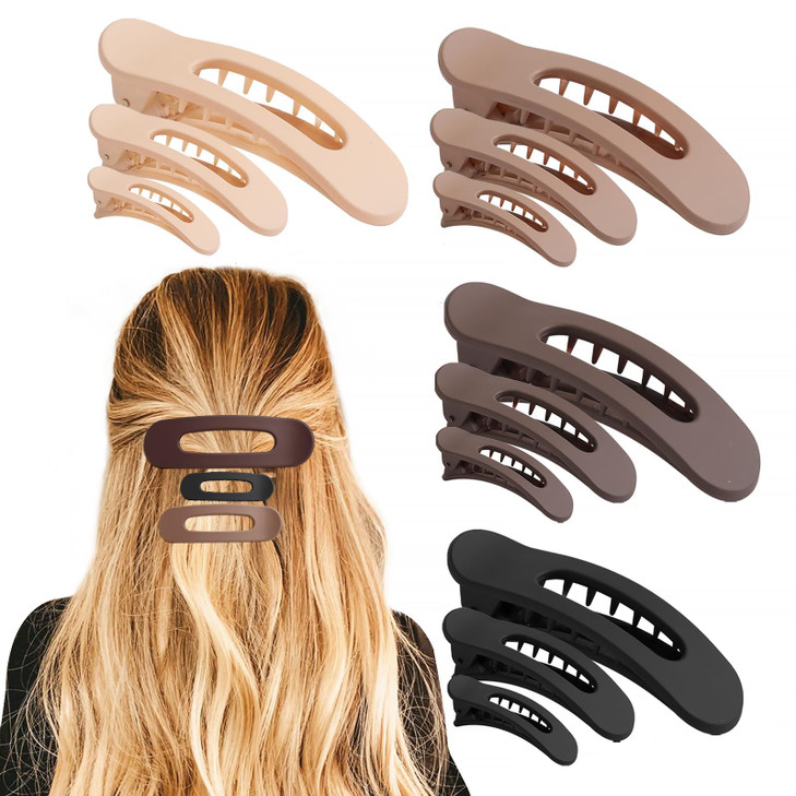 12PCS Flat Hair Clips Flat Claw Clips for Thin Hair Matte Lay Down Claw Clips for Women 3 Sizes Alligator Hair Clips Val