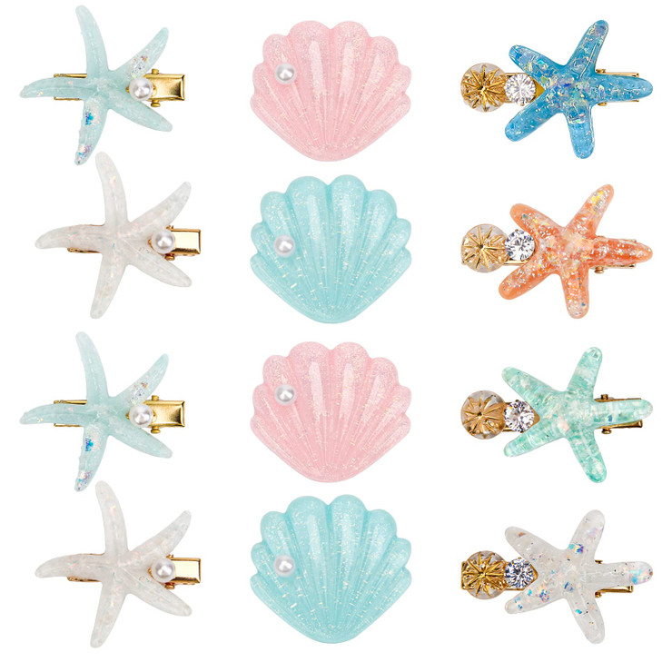 12 Pieces Shell Pearl Starfish Hair Clip Set Catcan Seashell Hair Clips Starfish Alligator Clips for Women Headwear Styl
