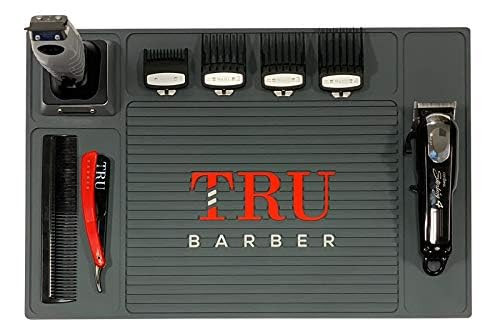 TRU BARBER Organizer Mat 18 X 13 Charcoal Grey Flexible PVC Station Mat Salon Barbershop Work Station Pad AntiSlip