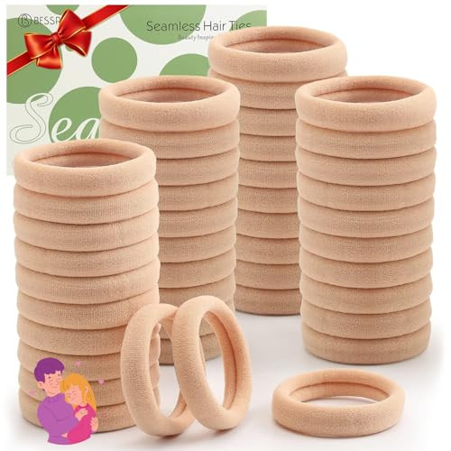 100 Pcs Thick Seamless Tan Hair Ties Ponytail Holders Hair Accessories No Damage for Thick Hair Valentines Day GiftLight