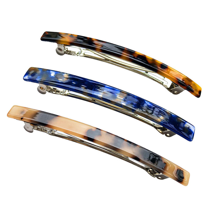 HYFEEL Long French Barrettes for Women Simple Classic Acrylic Resin Hair Clips Tortoise Shell Skinny Large 4 inch Noslip