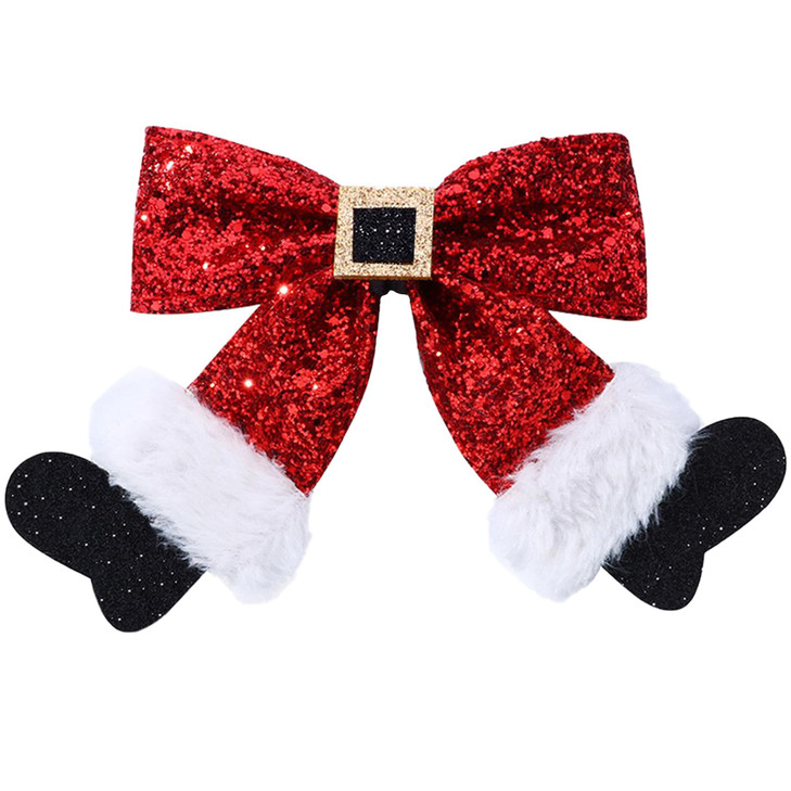 Christmas Hair Bow Clips for Girls Women Sparkly Sequin Satan Boots Hair Clips 5 inch Red Glitter Bows Alligator Hairpin
