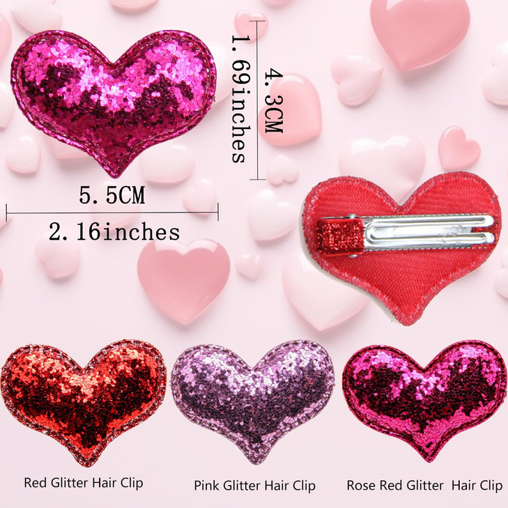3Colors Valentine Heart Hair Clips Glitter Sequin Heart Hairpins Hair Barrettes Red Pink Rose Red Hair Pins Hair Accesso