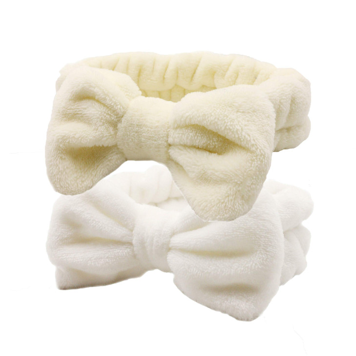 KWONG 2Pcs Cute Bowknot Bow Makeup Cosmetic Headbands for Washing Face Shower Hairbands Spa Headbands for Women WhiteBei