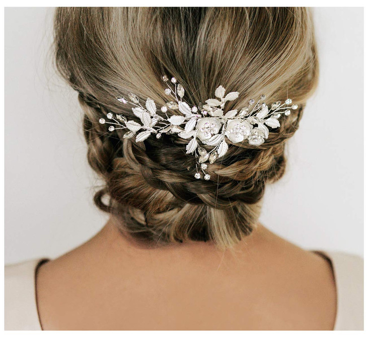 SWEETV Comb Handmade Wedding Hair Accessory with Rhinestones Silver for Brides and Bridesmaids Bridal Hair Pieces Weddin