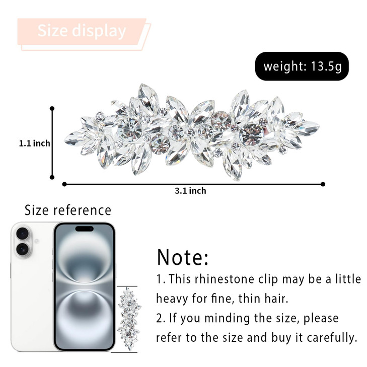 WHAVEL Rhinestone Crystal French Barrette Clips Vintage Bridal Wedding Hair Pins and Accessories for Women Bride Bridesm