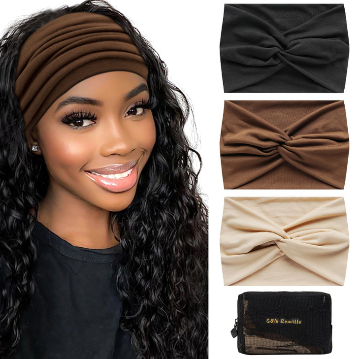 SN Remille Wide Headbands for Women Large Hairband Elastic NonSlip Headband Twist Knotted Accessories Yoga Workout Vinta