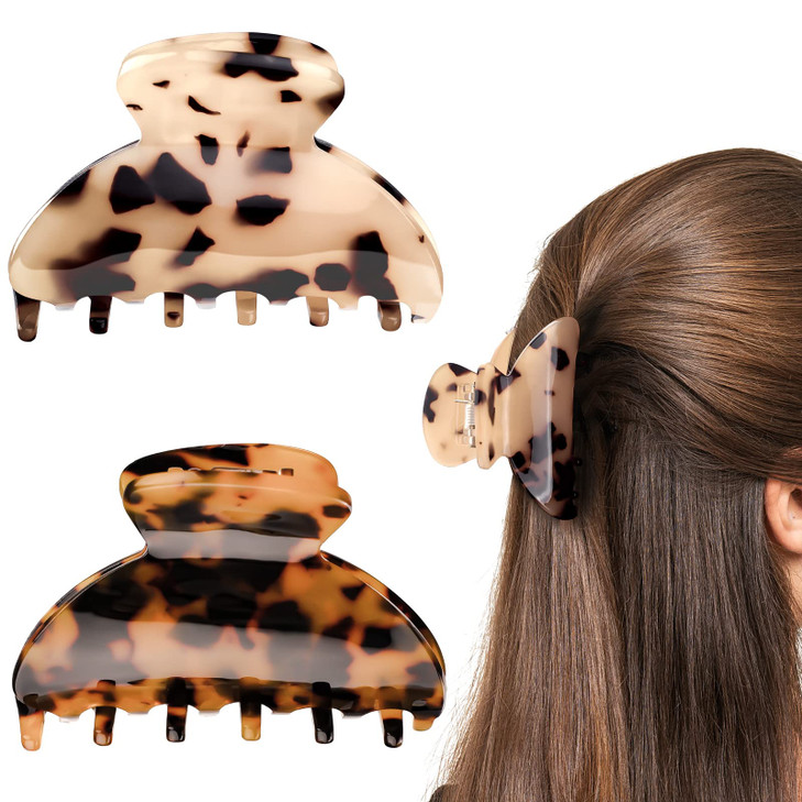 JIRIS 2PCS 275 inches Hair Claw Banana Clips tortoise Barrettes Celluloid French Design Barrettes celluloid Leopard prin