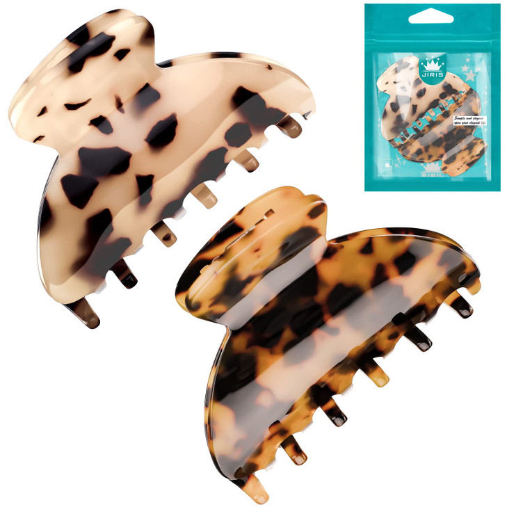 JIRIS 2PCS 275 inches Hair Claw Banana Clips tortoise Barrettes Celluloid French Design Barrettes celluloid Leopard prin