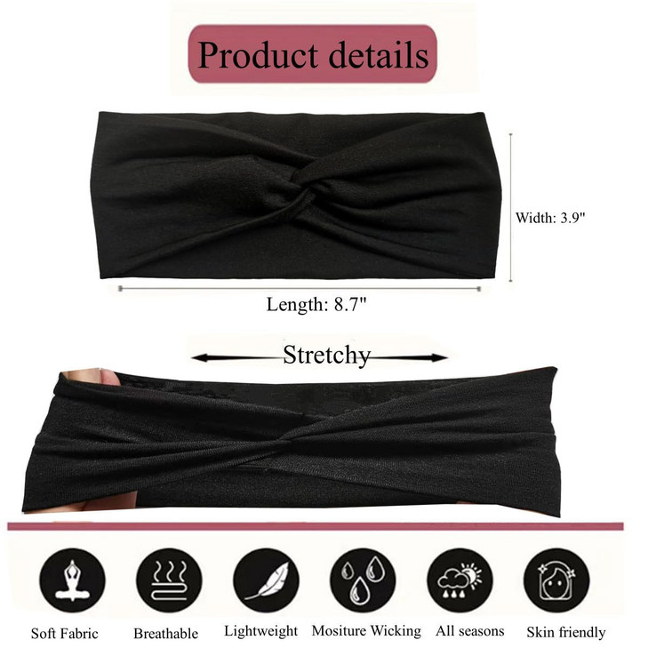 Hjiaruiky 4Pcs Turban Headbands for Women Boho Stretchy Fashion Headbands Fabric Twist Knotted Cloth Cute Thick Headband