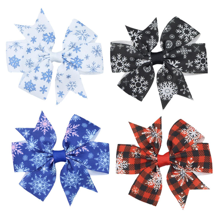 Christmas Bow Clip Girls Bow Set 4pcs Snowflake Hair Bows Hair Accessories Alligator Clip Nonslip Perfect Holiday Access
