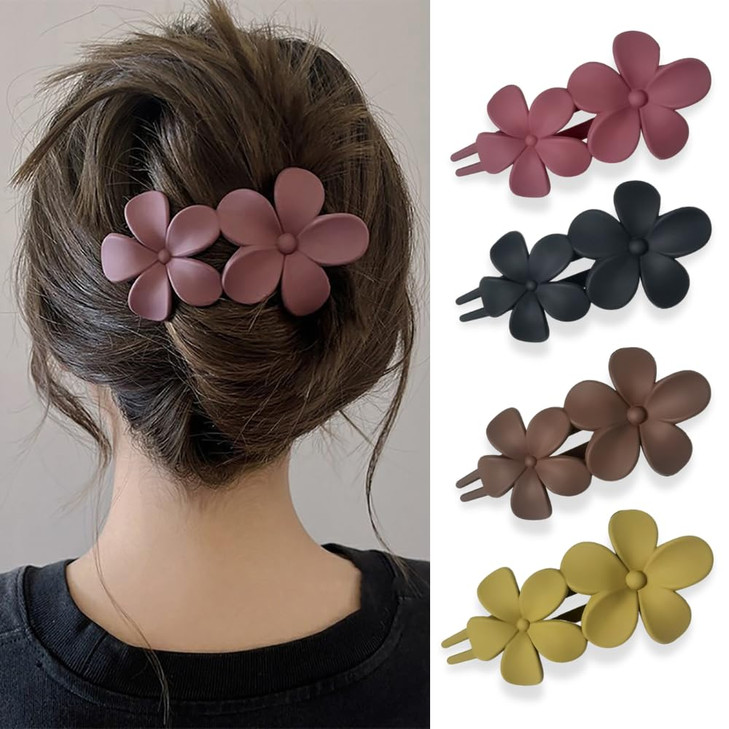 AIUPUOC Flower Hair Clips Matte French Barrettes Black Floral Hairpins Claw Clamps NonSlip Elegant Accessories for Women