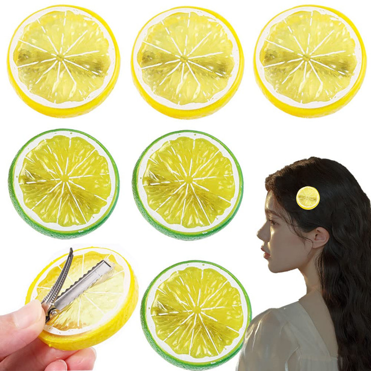 KuuGuu 6 PCS Lemon Hair Clips Cute Lemon Duckbill Clip Hair Barrettes Fashion Antislip Bangs Side Hairpins Realistic Cre