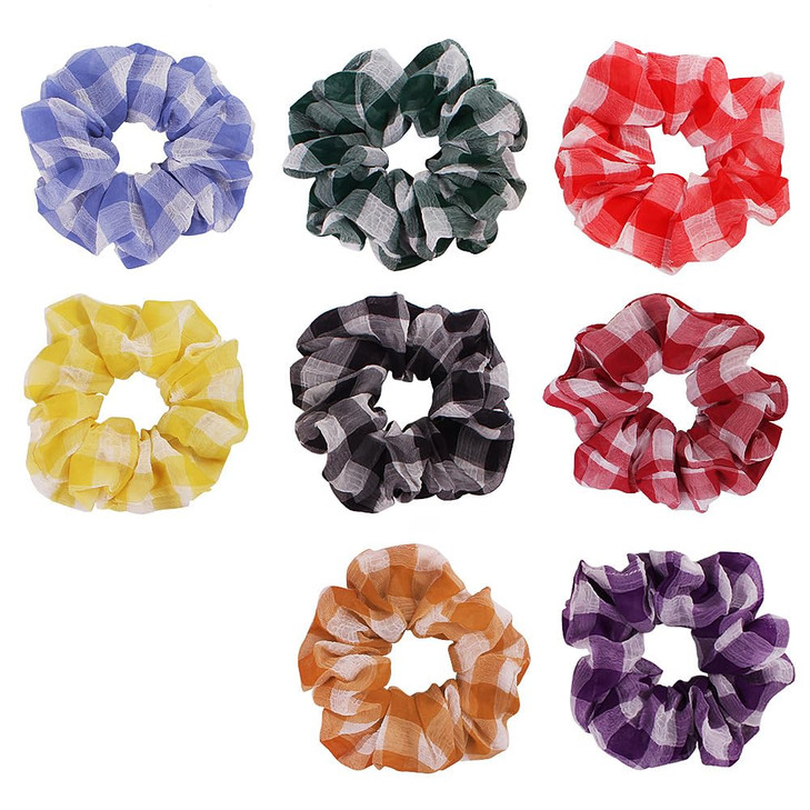 8 Pack Stripe Cotton Plaid Hair Elastics Scrunchies Gingham Scrunchies Checked Scrunchy Hair Bands Ties for Women Girls