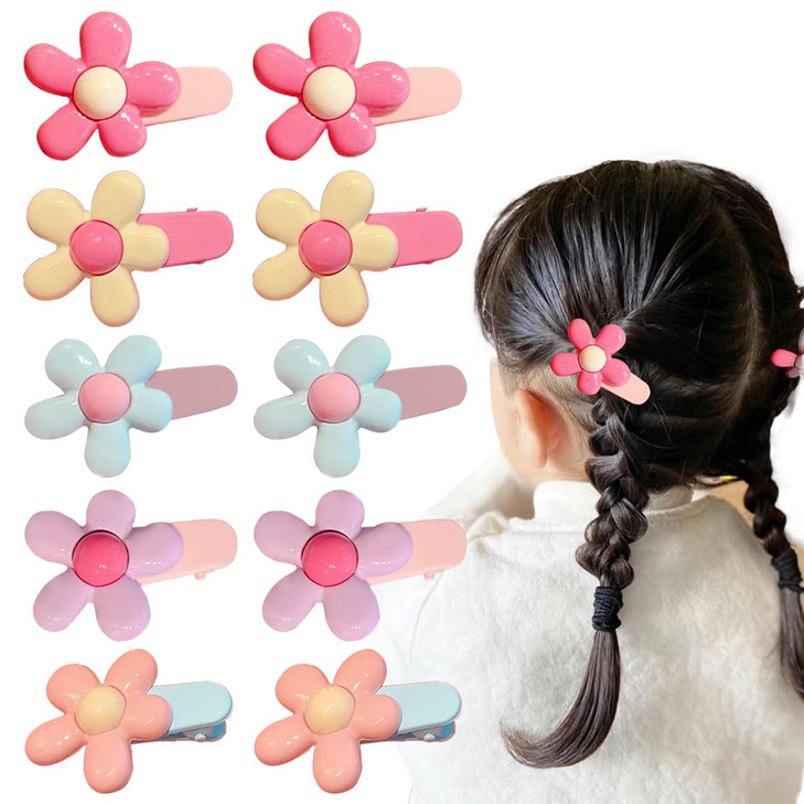 10 PCS Baby Girl Mini Flowers Hair Clips Kids Little Girls Alligator Hair Bangs Pin Girl Hair Cute Accessories Clips Fou