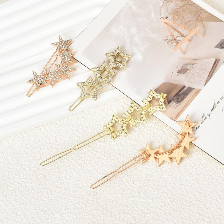 Star Hair Clips Barrettes Pins Silver Gold Rhinestone Hair Clips for Thick Thin Hair Styling Clip Sparkling Metal Star S