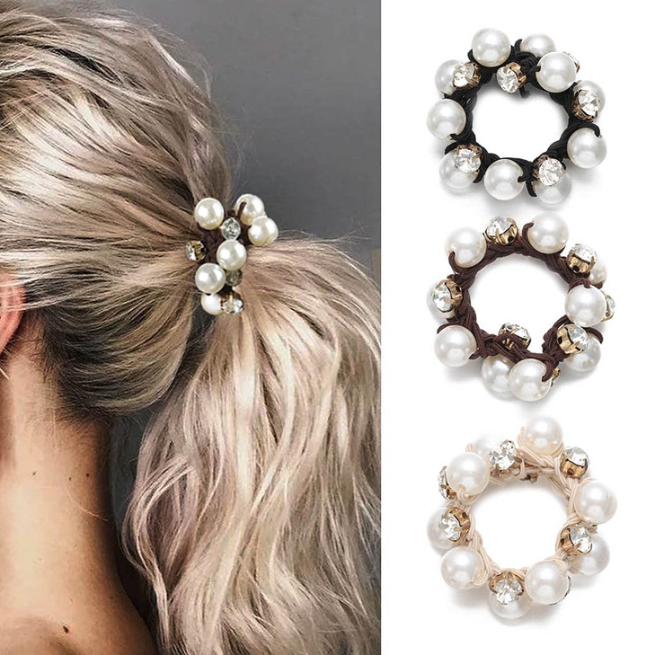 E EMZHOLE Elastic Hair Accessories Black and Brown Scrunchies Crystal Hair Ropes for Women and Girls Pack of 3