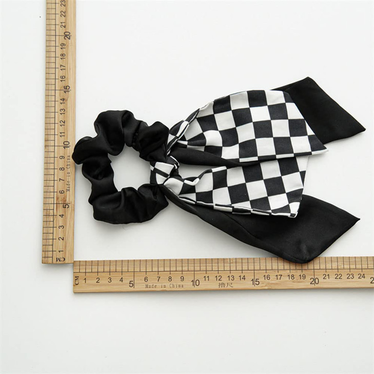 DINPREY 4PCS Short Hair Scarf with Ribbon Bow Scrunchies Plaid Hair Ties Chiffon Bowknot Hair Scrunchies for Women