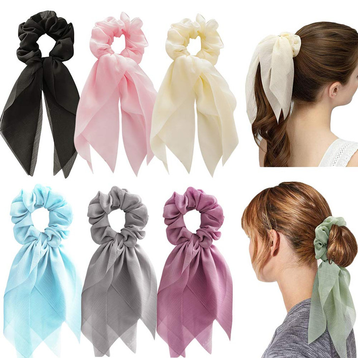 Elegant Scrunchies and Hair Ribbons for Women Girls 8 Pcs Double Layer Hair Bows with Cute Bunny Ears 6 Colors