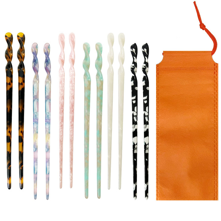 Acetate Tortoise Shell Hair Sticks Leopard Print Hair Pins 12 Pieces for Long Hair Chinese Hair Styling Accessories for