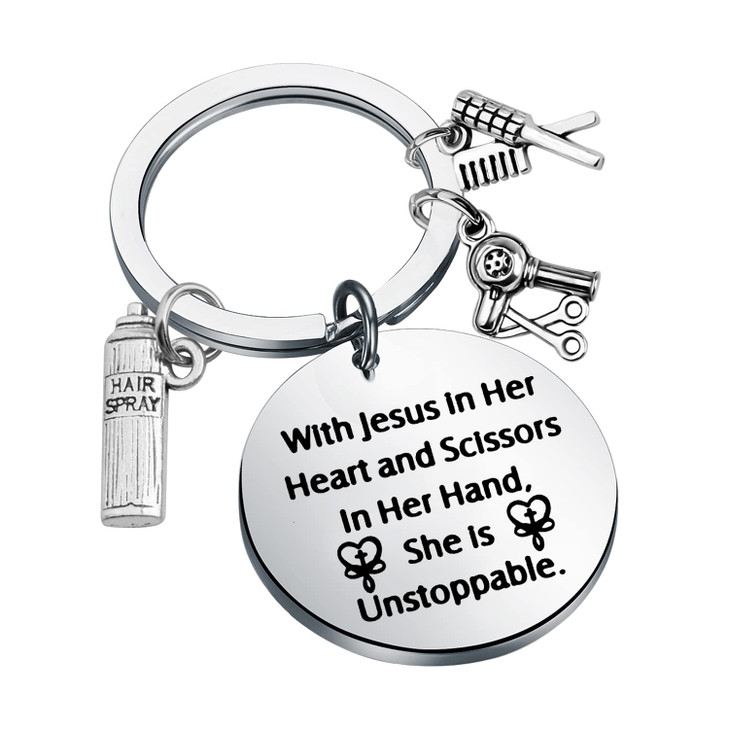 PLITI Hair Stylist Keychain Hairdresser Barber Gift Jesus Scissors Key Ring