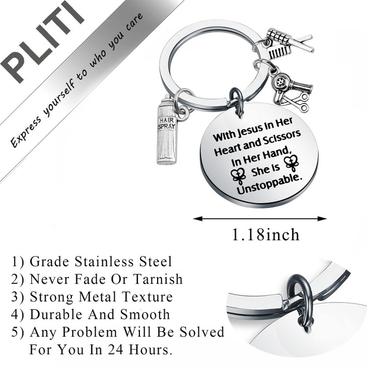 PLITI Hair Stylist Keychain Hairdresser Barber Gift Jesus Scissors Key Ring