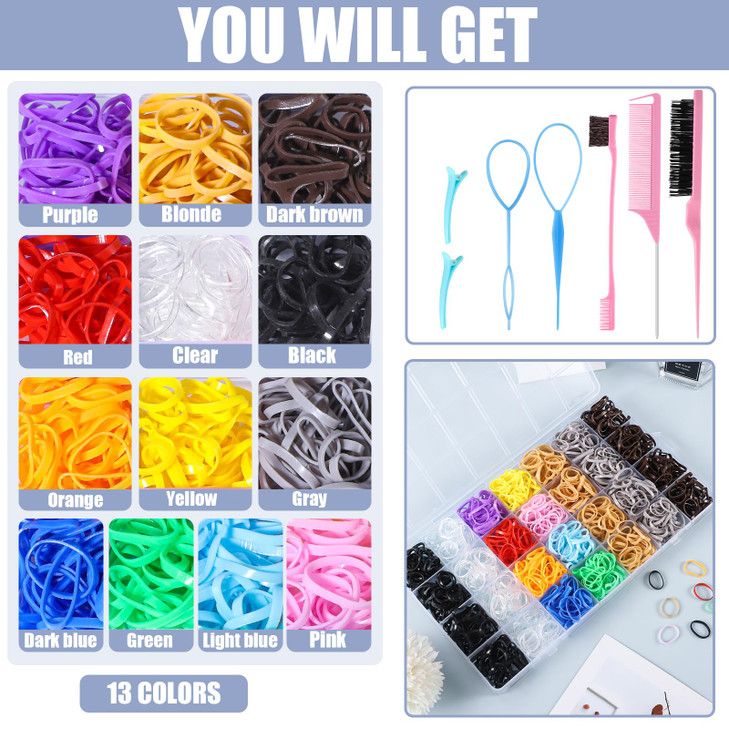 Rubber Bands and Hair Styling Tools Set 1500 Pcs Elastic Hair Ties with Organizer Box BabyToddler Hair Accessories Gift