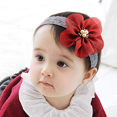 Kercisbeauty Baby Girls Flower Bows Headband Lace Headwear for Toddler Babies Elastic Adjustable Head piece Wreath Hallo