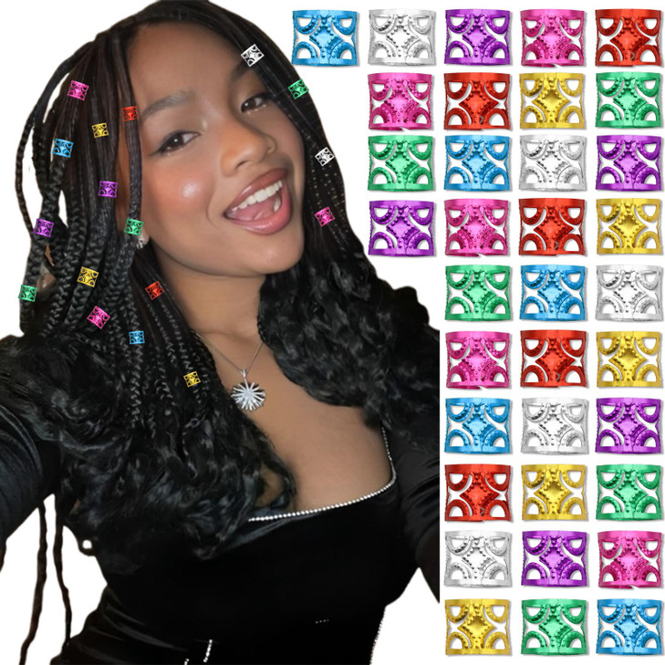 NAISKA Mutil Colors Hair Jewelry for Braids Dreadlocks Accessories Braid Beads Clips Metal Hair Rings Cuffs Loc Jewelry