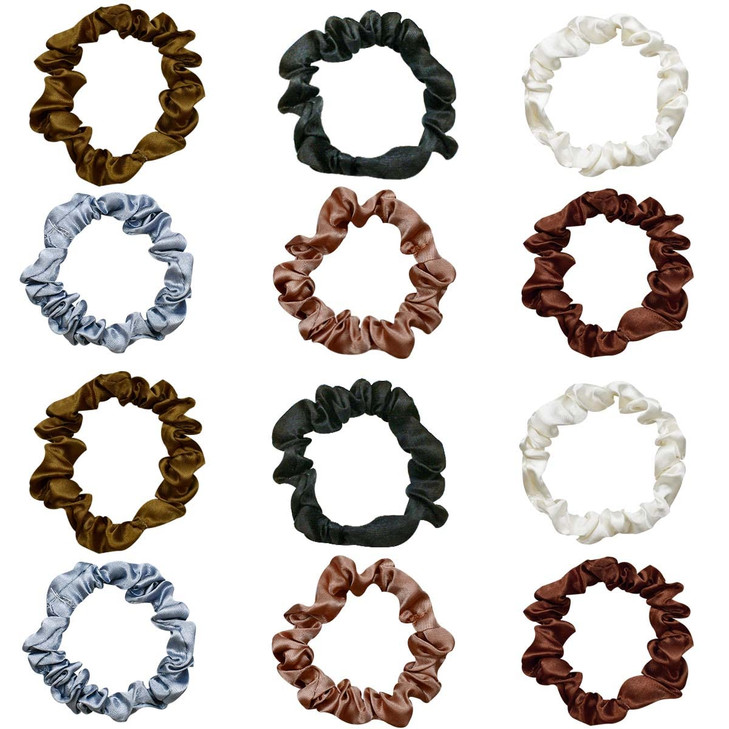 12 Pieces Silk Satin Scrunchies Skinny Hair Ties for Women Girls Ponytail Holder Small Elastic Soft Hair Ropes for Thin