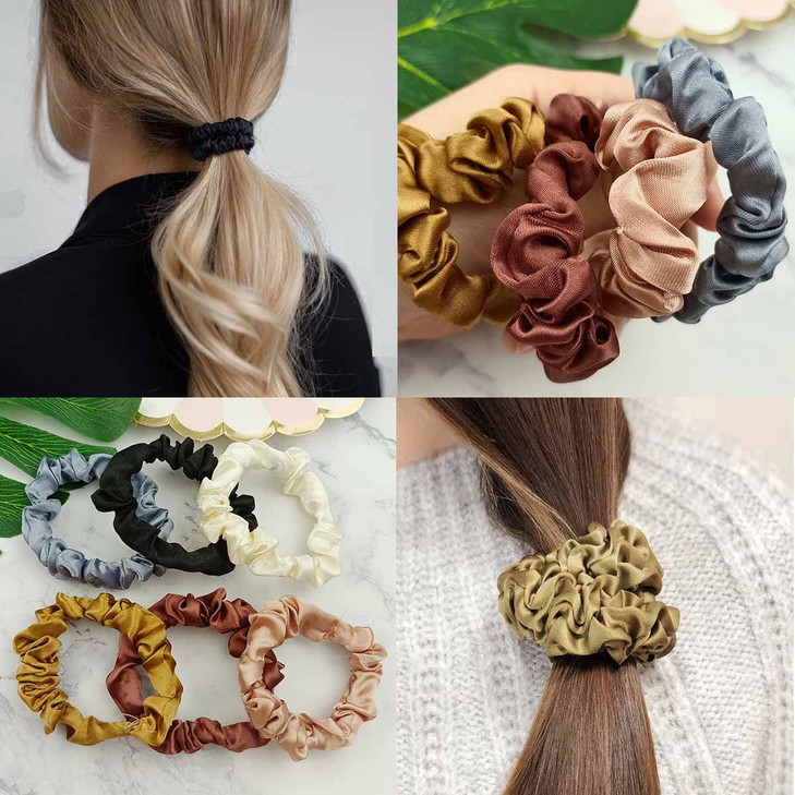 12 Pieces Silk Satin Scrunchies Skinny Hair Ties for Women Girls Ponytail Holder Small Elastic Soft Hair Ropes for Thin