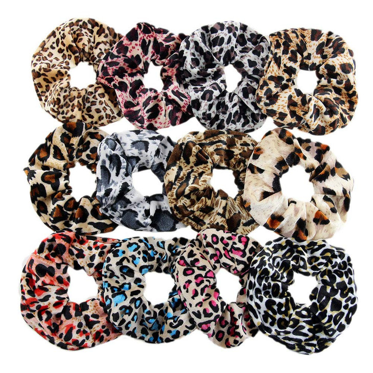12 Pack Womens Animal Style Leopard Print Hair Scrunchies Cheetah Hair Ties Chiffon Ponytail Holder Elastic Bobbles 12 P